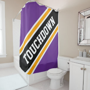 TOUCHDOWN Royal Purple Orange Black Racing Stripes Shower Curtain