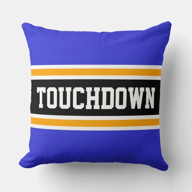 TOUCHDOWN Sporty Black Yellow Navy Stripes Cushion (Front)