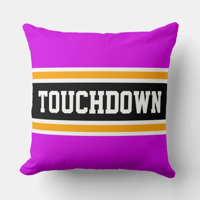 TOUCHDOWN Sporty Bold Pink Black Yellow Stripes Cushion (Front)