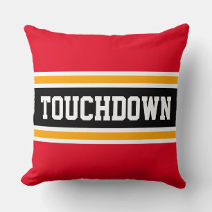 TOUCHDOWN Sporty Bold Red Black Orange Stripes Cushion