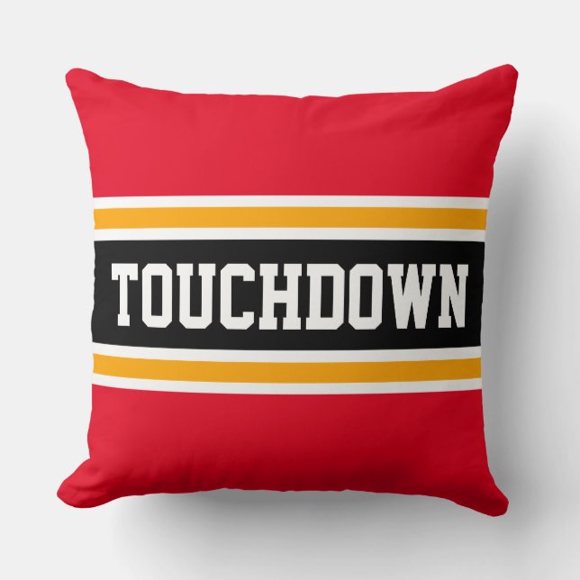 TOUCHDOWN Sporty Bold Red Black Orange Stripes Cushion (Front)