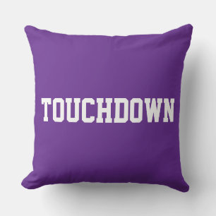 TOUCHDOWN Sporty Bold White Text On Royal Purple Cushion