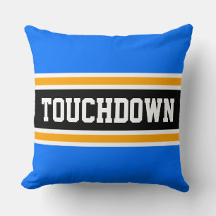 TOUCHDOWN Sporty Bright Blue Black Yellow Stripes Cushion