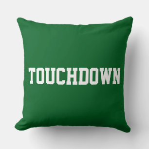 TOUCHDOWN Sporty White Football Text Deep Green Cushion