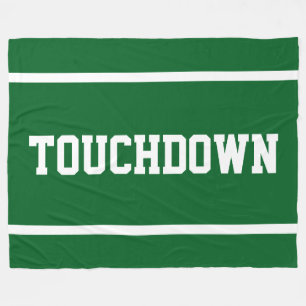 TOUCHDOWN Sporty White Text Stripes On Deep Green Fleece Blanket
