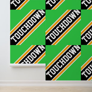 TOUCHDOWN Tiled Bold Bright Green Black Stripes Wallpaper