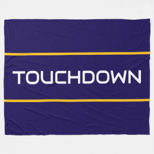 TOUCHDOWN White Text Golden Orange Navy Stripes Fleece Blanket