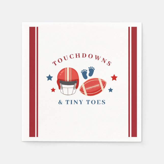Touchdowns and Tiny toes, Football baby shower Napkin (Front)