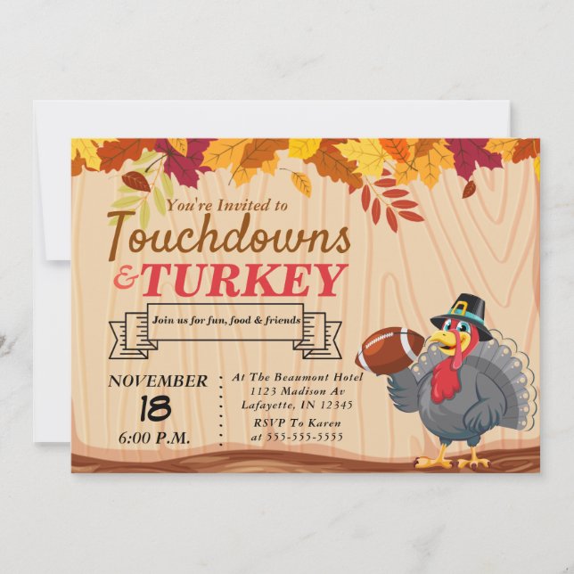 Touchdowns and Turkey Thanksgiving Invitation (Front)