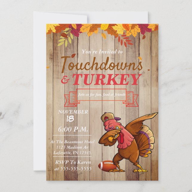 Touchdowns and Turkey Thanksgiving Invitation (Front)