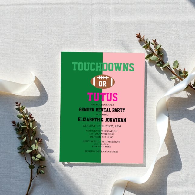 Touchdowns or Tutus Gender Reveal Acrylic Invitations (Creator Uploaded)