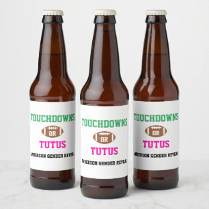 Touchdowns or Tutus Gender Reveal Beer Bottle Label