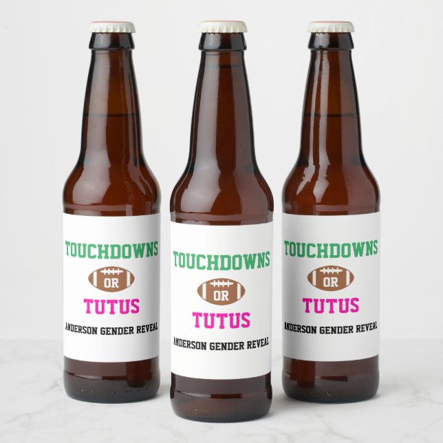 Touchdowns or Tutus Gender Reveal Beer Bottle Label (Bottles)