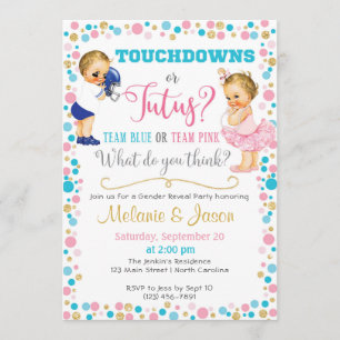 Touchdowns or Tutus Gender Reveal Invitation