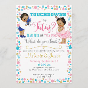 Touchdowns or Tutus Gender Reveal Invitation
