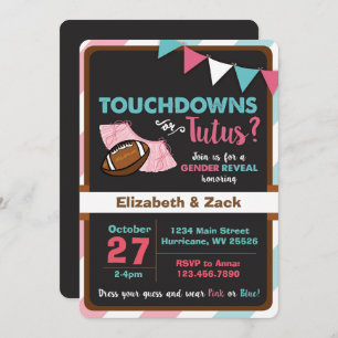 Touchdowns or Tutus Gender Reveal Invitation