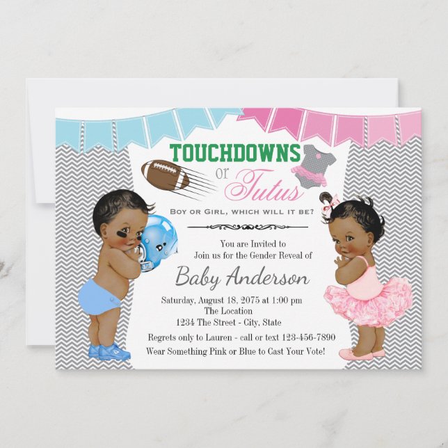 Touchdowns or Tutus Gender Reveal Invitations (Front)