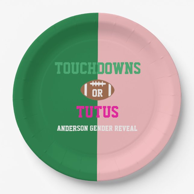 Touchdowns or Tutus Gender Reveal Paper Plate (Front)