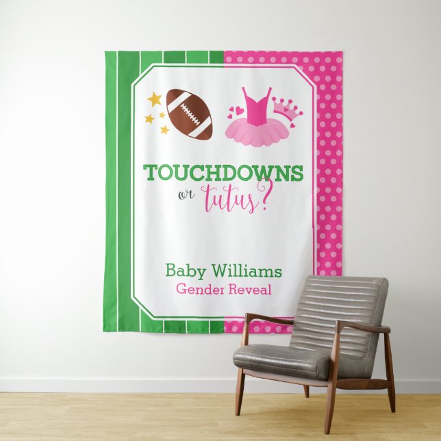 Touchdowns or Tutus Gender Reveal Party Backdrop Tapestry (In Situ)
