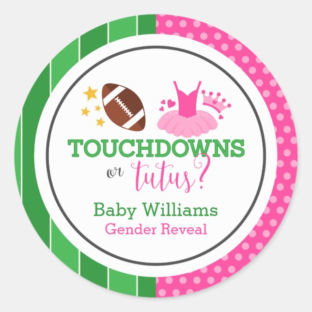 Touchdowns or Tutus Gender Reveal Party Classic Round Sticker (Front)