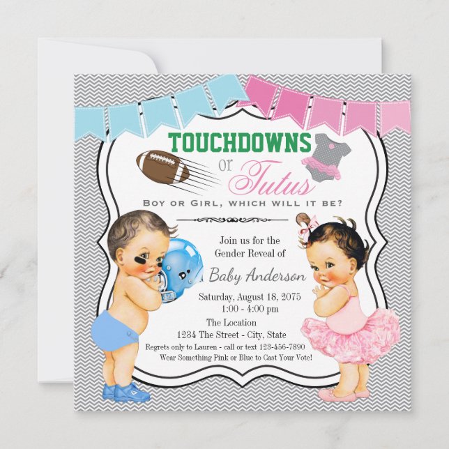 Touchdowns or Tutus Gender Reveal Party Invitation (Front)