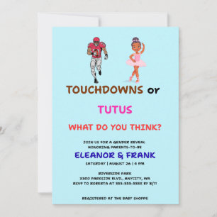 Touchdowns or Tutus gender reveal party Invitation
