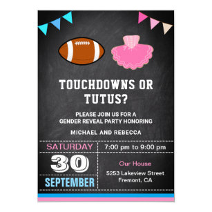 Touchdowns or Tutus Gender Reveal Party Invitation
