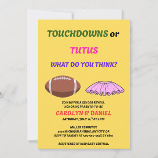 Touchdowns or Tutus Gender Reveal Party Invitation