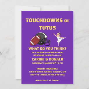 Touchdowns or Tutus gender reveal party Invitation
