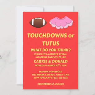 Touchdowns or Tutus gender reveal party  Invitation