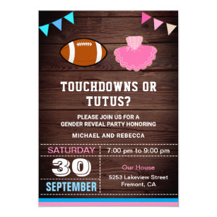 Touchdowns or Tutus Gender Reveal Party Invitation