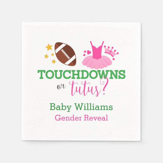 Touchdowns or Tutus Gender Reveal Party Napkin (Front)