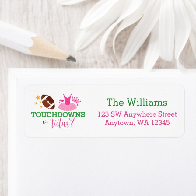 Touchdowns or Tutus Gender Reveal Return Address Label (Insitu)