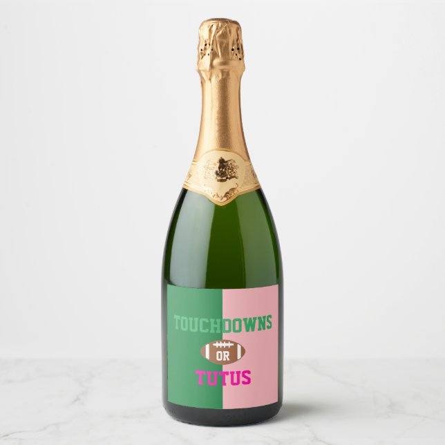 Touchdowns or Tutus Gender Reveal Sparkling Wine Label (Front)
