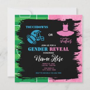 Touchdowns Tutus Pink Blue Gender Reveal Invitation