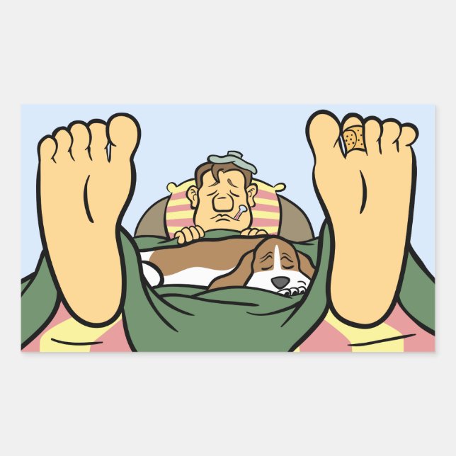 Touching Basset Comforting a Sick Friend Cartoon Rectangular Sticker (Front)