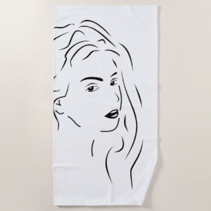 Touching Black Line Art Stilized Female Visual Beach Towel