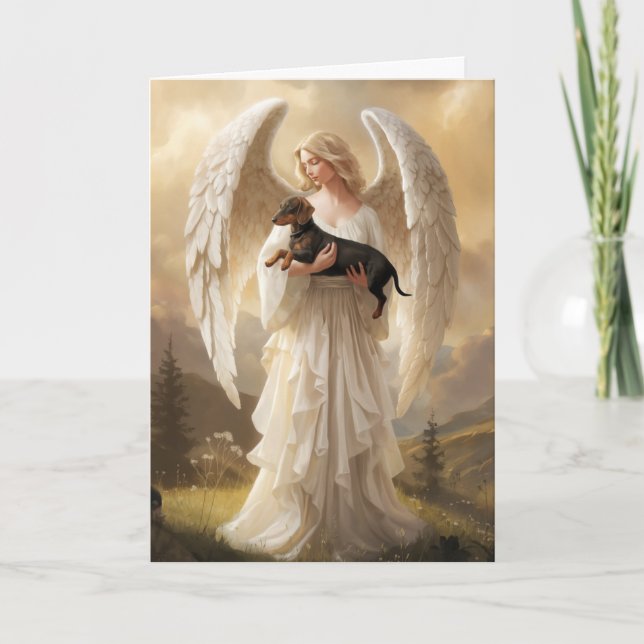Touching Dachshund and Angel Card (Front)