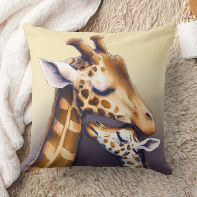 Touching Moment Between Mother Giraffe & Calf Cushion (Blanket)