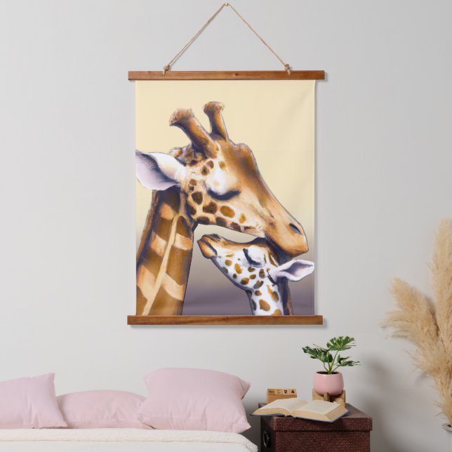 Touching Moment Between Mother Giraffe & Calf Hanging Tapestry (Bedroom)