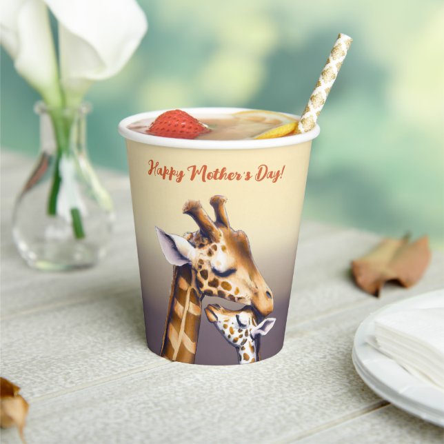 Touching Moment Between Mother Giraffe & Calf Paper Cups (Insitu)