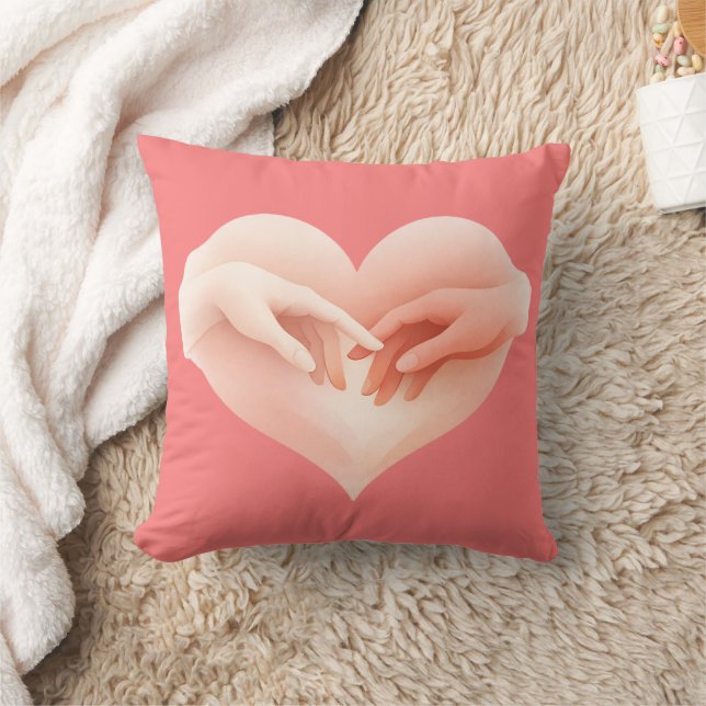 Touching Pink Hands Heart Love Throw Pillow  (Blanket)