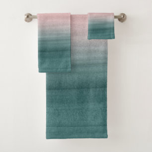 Touching Teal Blush Gray Watercolor Abstract #1 Bath Towel Set