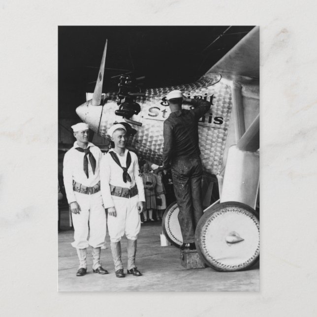 Touching Up the Spirit of St Louis: 1927 Postcard (Front)