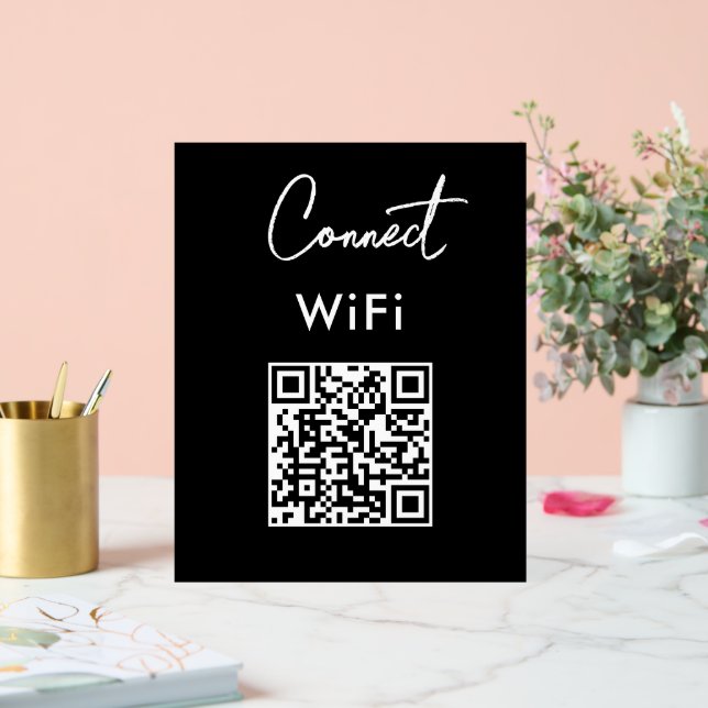 Touchless Menu QR Connect WiFi Black Acrylic Sign (Wedding)