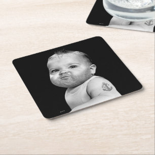 Tough Beared Baby Boy Square Paper Coaster
