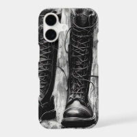 Tough Biker Black Lace Up Boots Drawing
