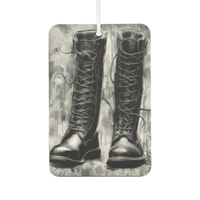 Tough Biker Black Lace Up Boots Drawing Car Air Freshener (Front)