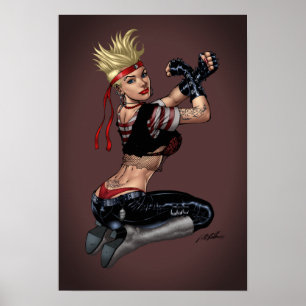 Tough Blonde Punk Girl - Ready To Fight by Al Rio Poster