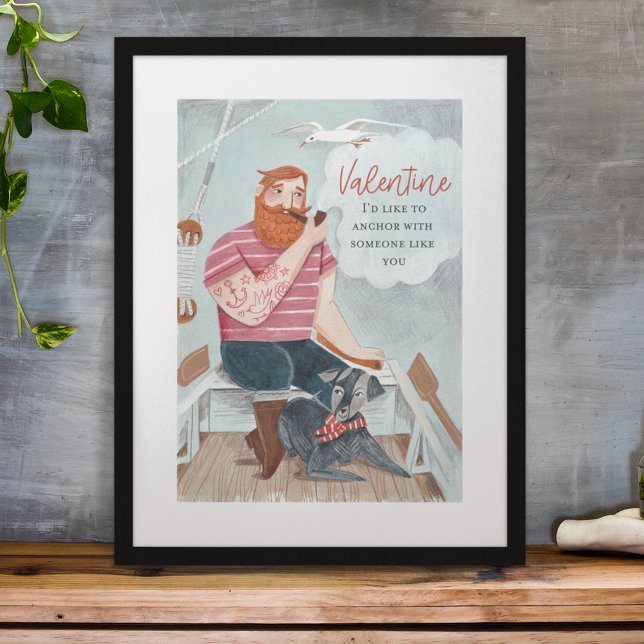 Tough blue pink Sea Sailor & dog Valentine's Day   Poster (Creator Uploaded)